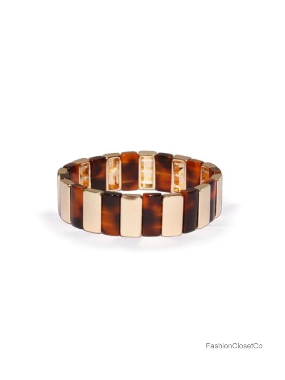 Chunky Gold Tone Acetate Stretch Bracelet Women's Elastic Statement Link Bangle
